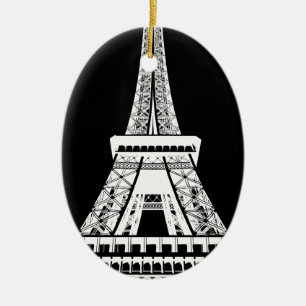 Eiffel Tower Black White Image Ceramic Ornament