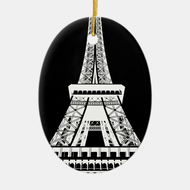 Eiffel Tower Black White Image Ceramic Ornament (Front)