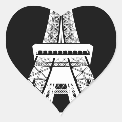 Eiffel Tower Black White Image Heart Sticker