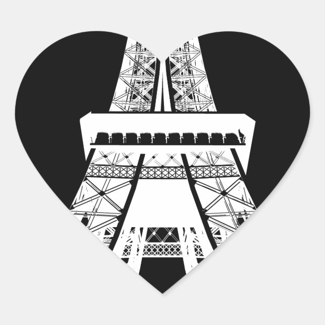 Eiffel Tower Black White Image Heart Sticker (Front)