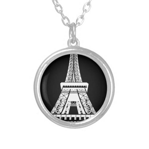 Eiffel Tower Black White Image Silver Plated Necklace