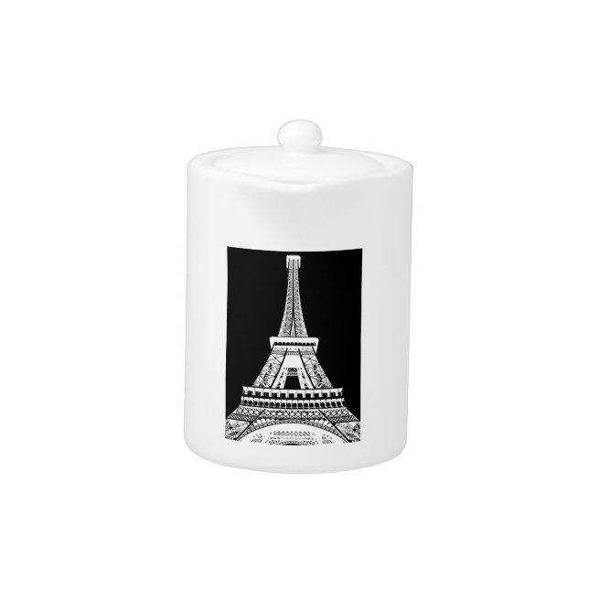 Eiffel Tower Black White Image Teapot (Front)