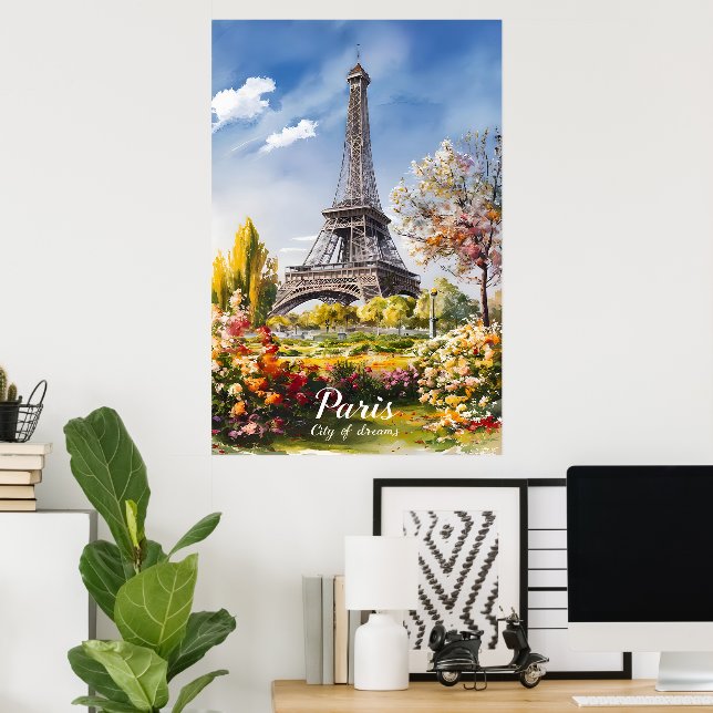 Eiffel Tower Blooms in Springtime Paris Poster (Home Office)