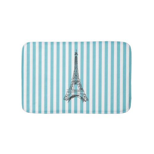 Eiffel Tower Blue and White Stripe Bath Mat