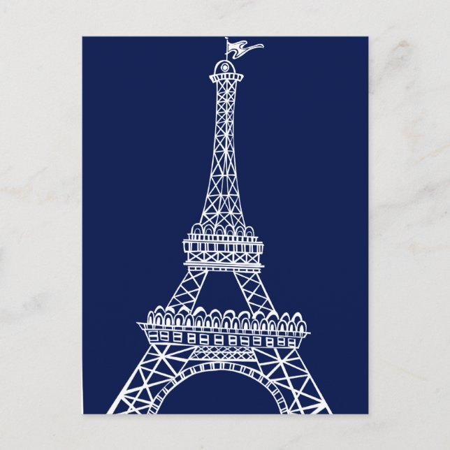 Eiffel Tower Blue and White Template Postcard (Front)