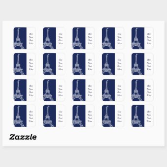 Eiffel Tower Blue and White Template Square Sticker | Zazzle