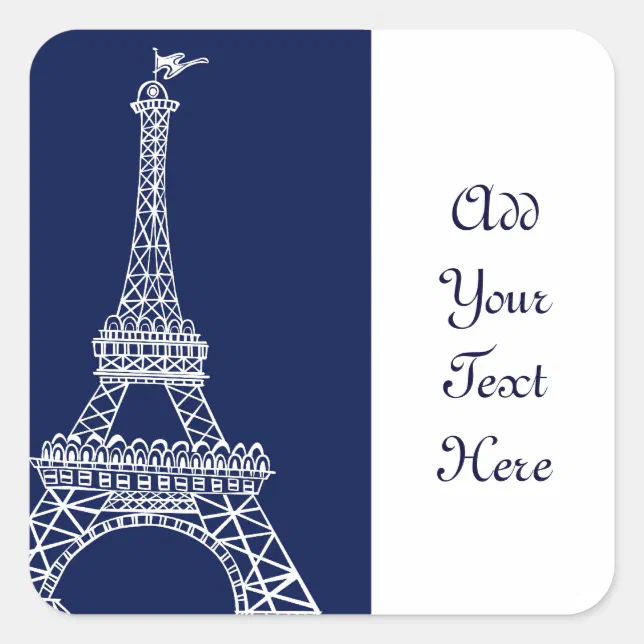 Eiffel Tower Blue and White Template Square Sticker | Zazzle