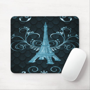 Eiffel Tower Blue Floral Swirl Mouse Pad