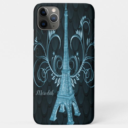 Eiffel Tower Blue Floral Swirls iPhone 11 Pro Max Case