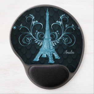 Eiffel Tower Blue Floral Swirls Gel Mouse Pad