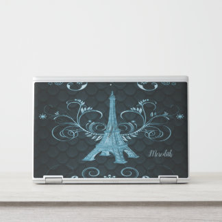 Eiffel Tower Blue Floral Swirls Laptop Skin