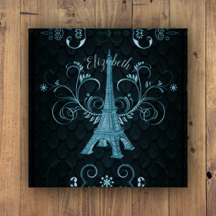 Eiffel Tower Blue Floral Swirls Paperweight