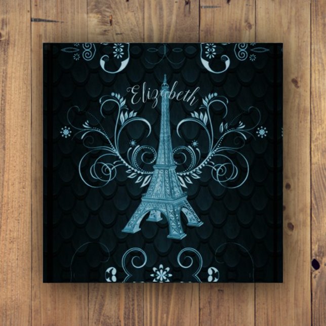 Eiffel Tower Blue Floral Swirls Paperweight (Eiffel Tower Blue Floral Swirls Paperweight)