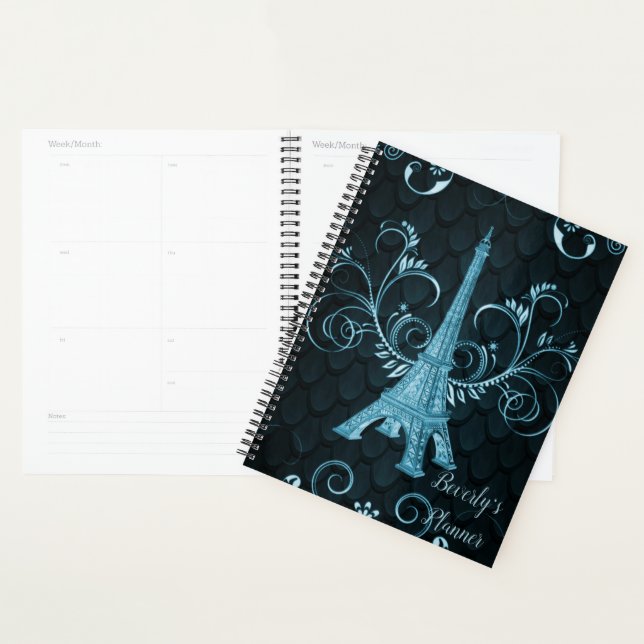 Eiffel Tower Blue Floral Swirls Planner (Display)