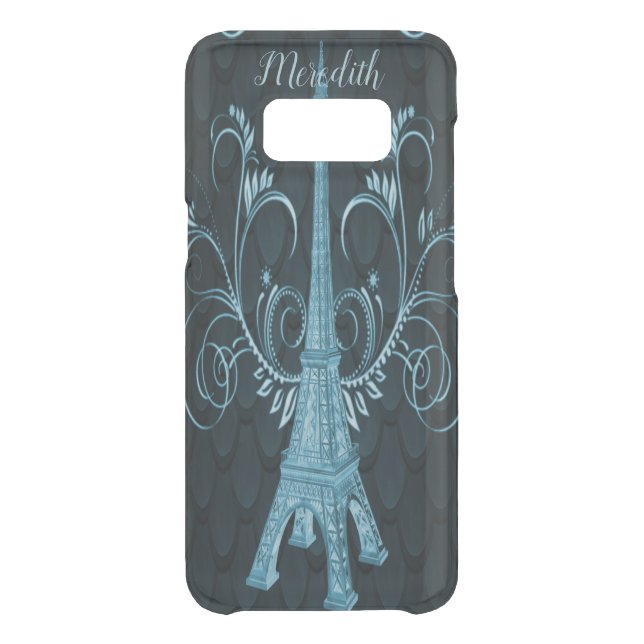Eiffel Tower Blue Floral Swirls Uncommon Samsung Galaxy Case (Back)