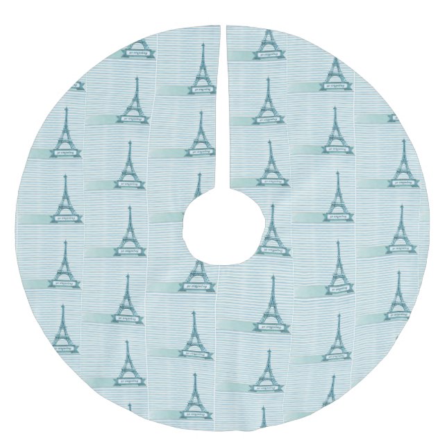 Eiffel Tower Blue French Christmas Tree Skirt (Front)