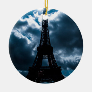 Eiffel Tower Blue Night Ceramic Ornament