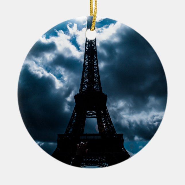 Eiffel Tower Blue Night Ceramic Ornament (Front)