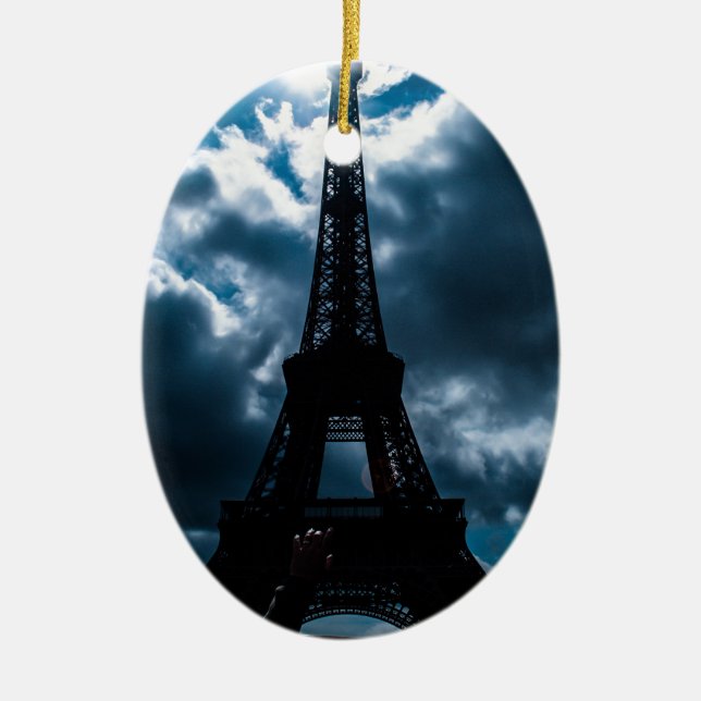 Eiffel Tower Blue Night Ceramic Ornament (Front)
