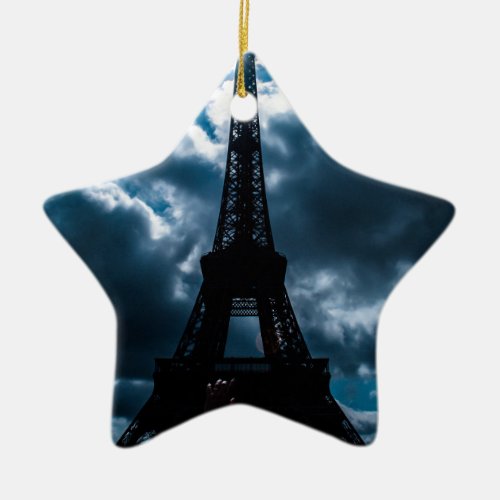 Eiffel Tower Blue Night Ceramic Ornament