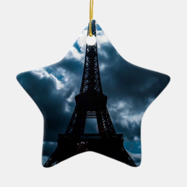 Eiffel Tower Blue Night Ceramic Ornament (Front)