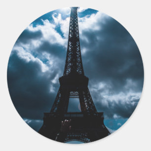 Eiffel Tower Blue Night Classic Round Sticker