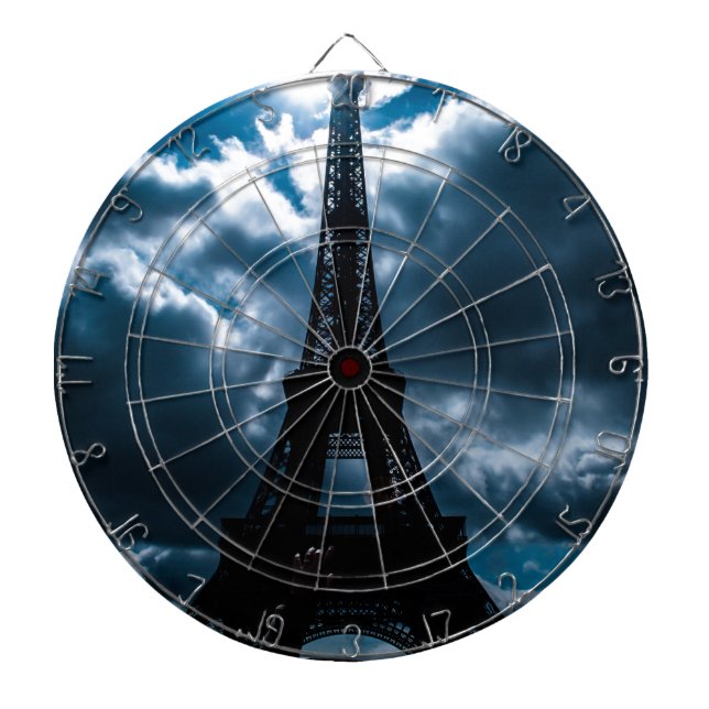 Eiffel Tower Blue Night Dartboard With Darts (Front)
