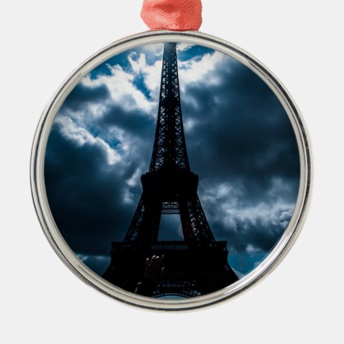 Eiffel Tower Blue Night Metal Ornament