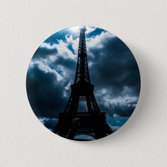 Eiffel Tower Blue Night Pinback Button (Front)