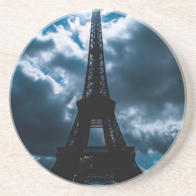 Eiffel Tower Blue Night Sandstone Coaster (Front)