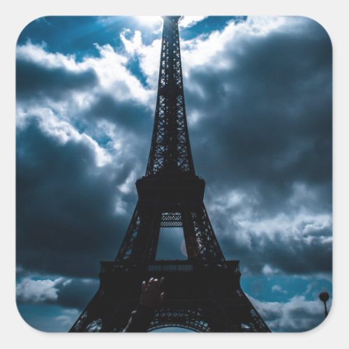 Eiffel Tower Blue Night Square Sticker