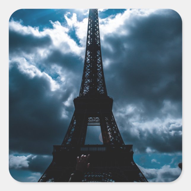 Eiffel Tower Blue Night Square Sticker (Front)