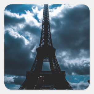 Eiffel Tower Blue Night Square Sticker