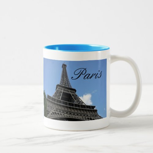 Eiffel Tower Blue Sky Paris France Two_Tone Coffee Mug