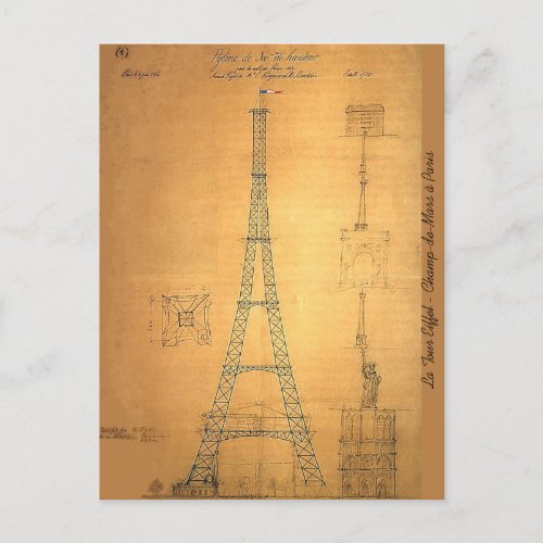 Eiffel Tower Blueprint 1884 Postcard