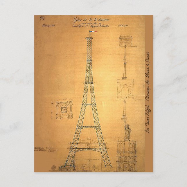 Eiffel Tower Blueprint 1884 Postcard (Front)