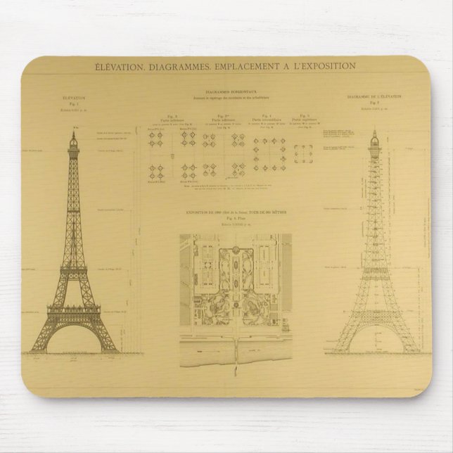 Eiffel Tower Blueprints Mouse Pad (Front)