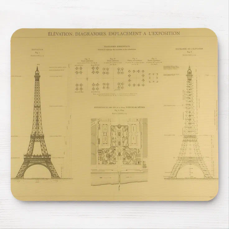 Eiffel Tower Blueprints Mouse Pad Zazzle