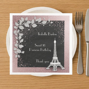 Eiffel Tower Blush Pink Glitter Sweet 16 Birthday Paper Dinner Napkins