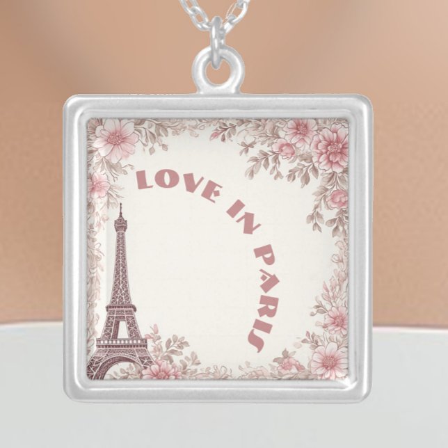 Eiffel Tower Blush Pink Rustic Love in Paris Bride Silver Plated Necklace (Eiffel Tower Blush Pink Rustic Love in Paris Bride Silver Plated Necklace)