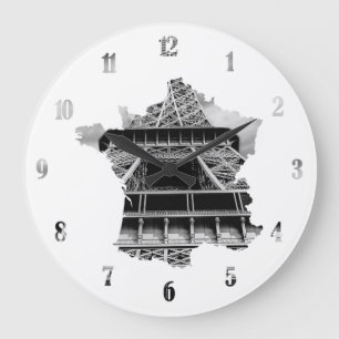 Eiffel tower bnw large clock