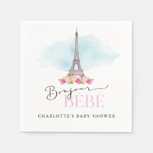 Eiffel Tower Bonjour Baby Shower Paper Napkins