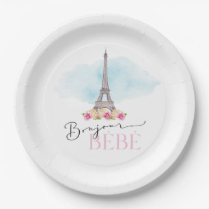 Eiffel Tower Bonjour Bébé Baby Shower Paper Plates