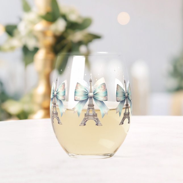 Eiffel Tower & Bow Stemless Wine Glass (Insitu (Wedding))