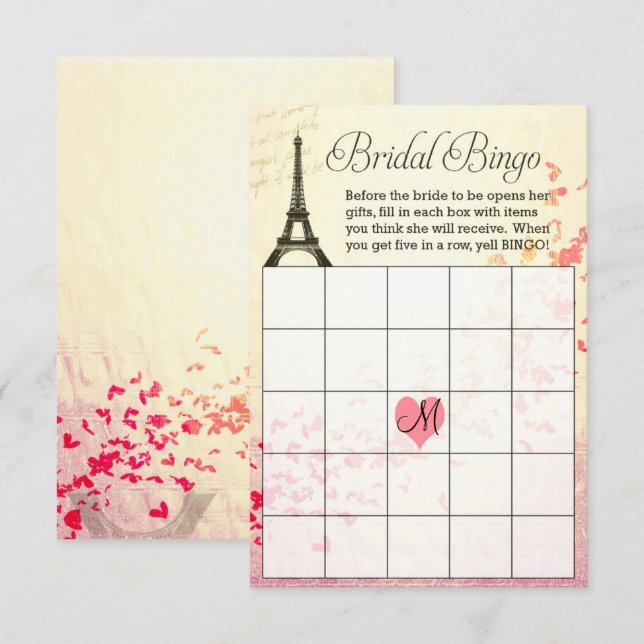 Eiffel Tower Bridal Shower Bingo Card with Monogra (Front/Back)