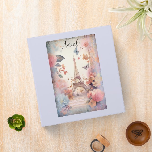 Eiffel Tower Butterflies and Flowers 3 Ring Binder (In Situ)