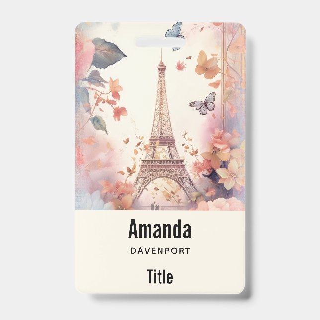Eiffel Tower Butterflies and Flowers Badge (Front)