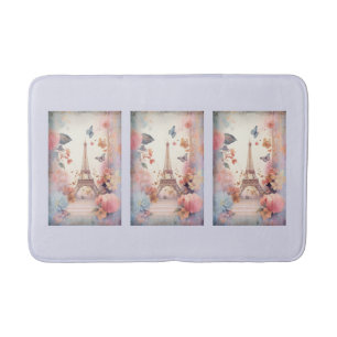 Eiffel Tower Butterflies and Flowers Bath Mat
