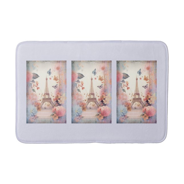 Eiffel Tower Butterflies and Flowers Bath Mat (Front)