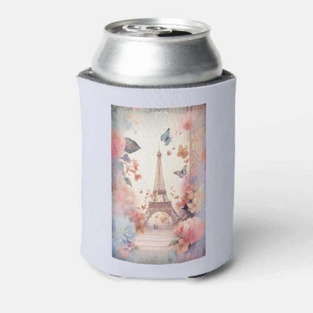 Eiffel Tower Butterflies and Flowers Can Cooler (Can Back)